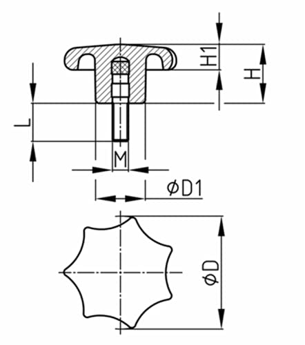 Design61 4er Set Sterngriff Handrad M8 x 25 mm Ø32 (DIN 6336 K/Duroplast)