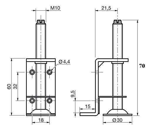 Design61 Sockelfuß Höhenversteller mit Anschraubwinkel Verstellschraube M10 x 70mm mit Auflagewinkel