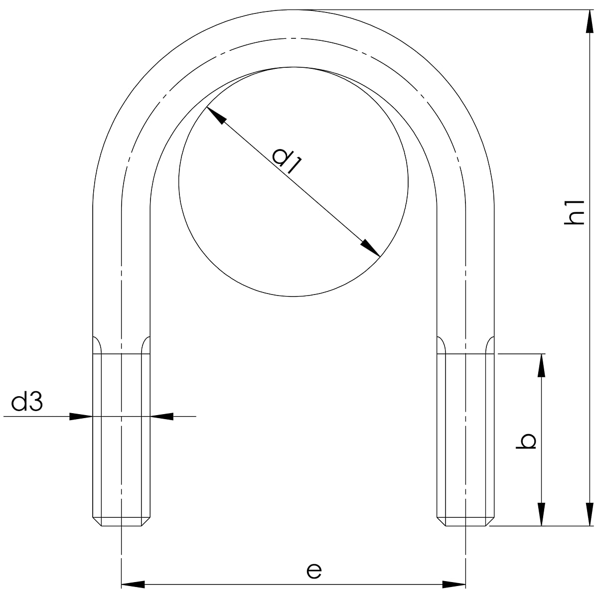 Design61 Bügelschraube DIN 3570 Rundstahlbügel M12 x 138 x Ø 89 mm Gewindebügel Galvanisch Verzinkt U-Bolzen