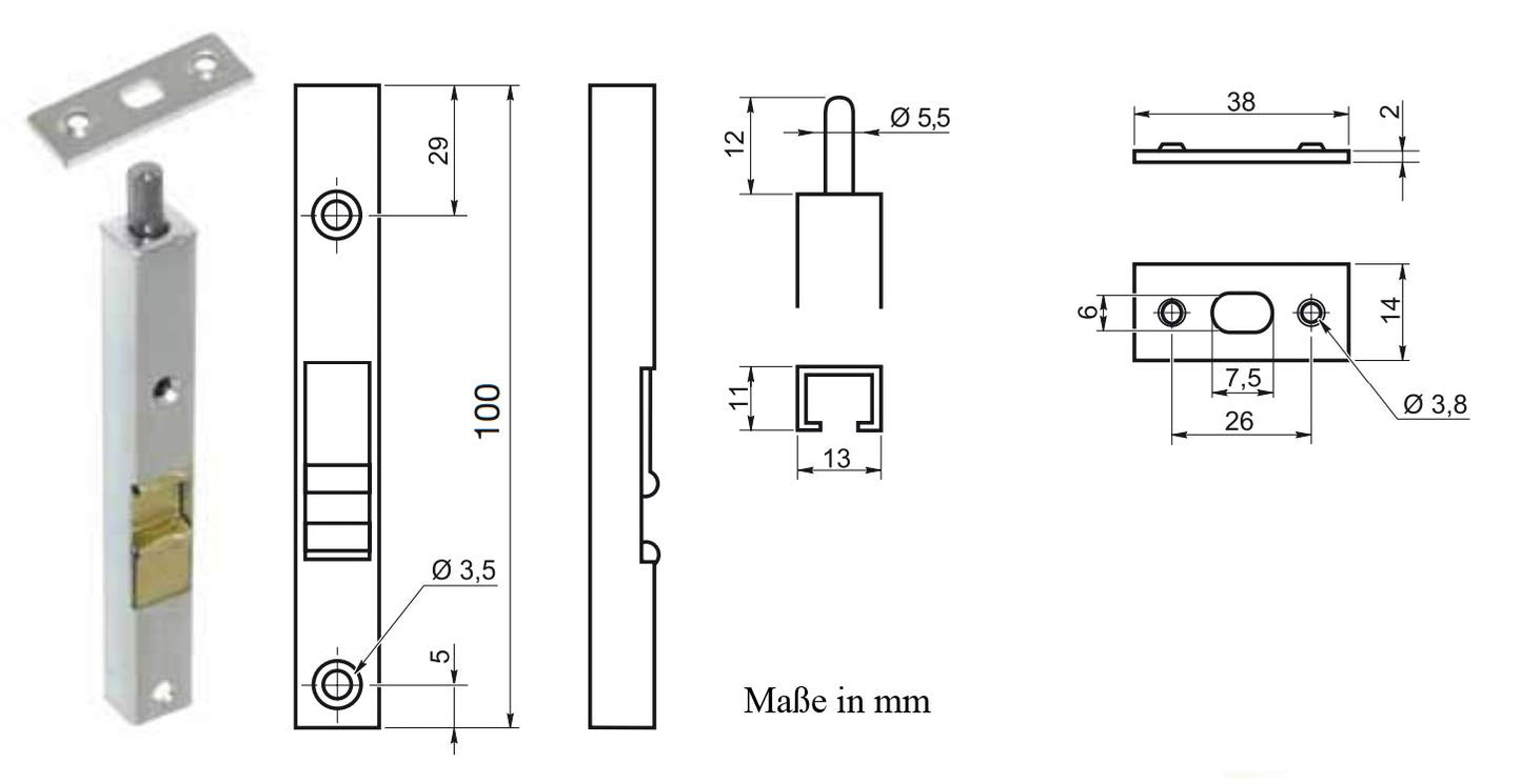 Design61 2er Set Kantenriegel Türriegel für Türen 100mm