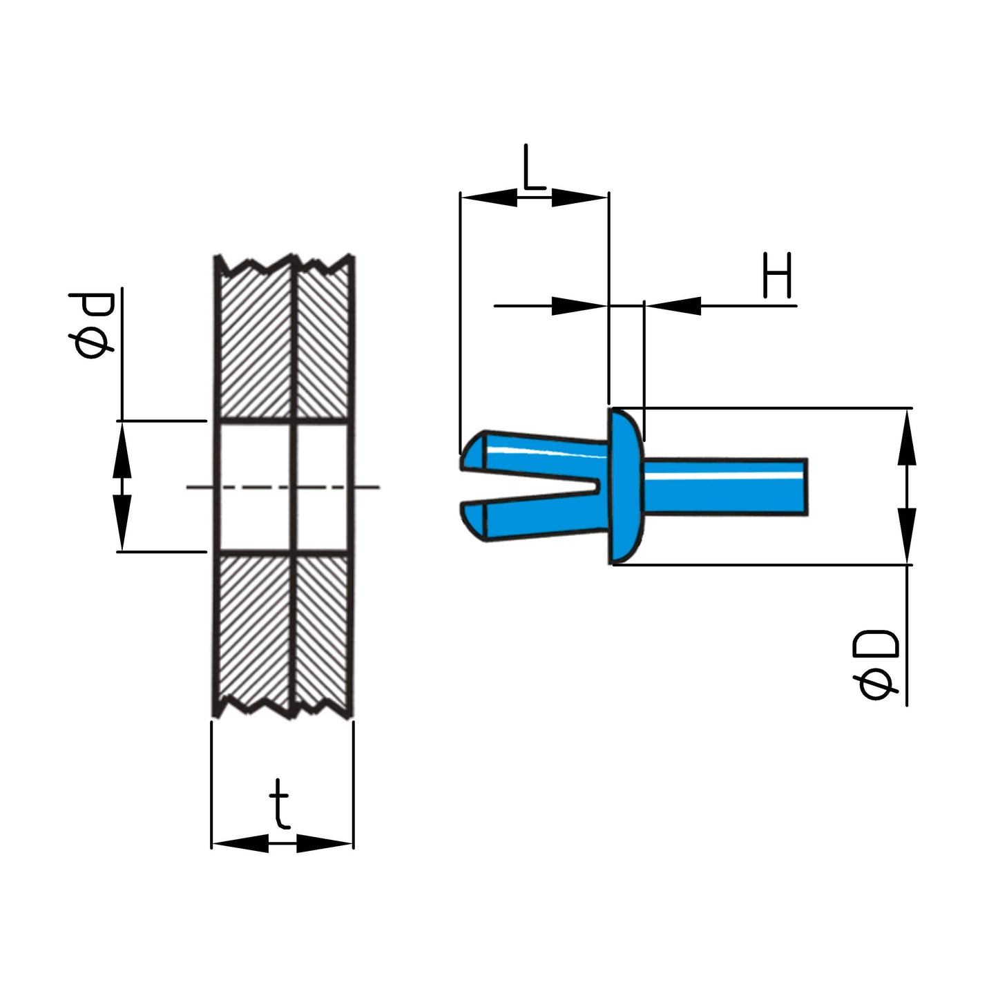 Design61 Spreiznieten Befestigung Clip 50 Stück 5mm Loch in Natur-weiß